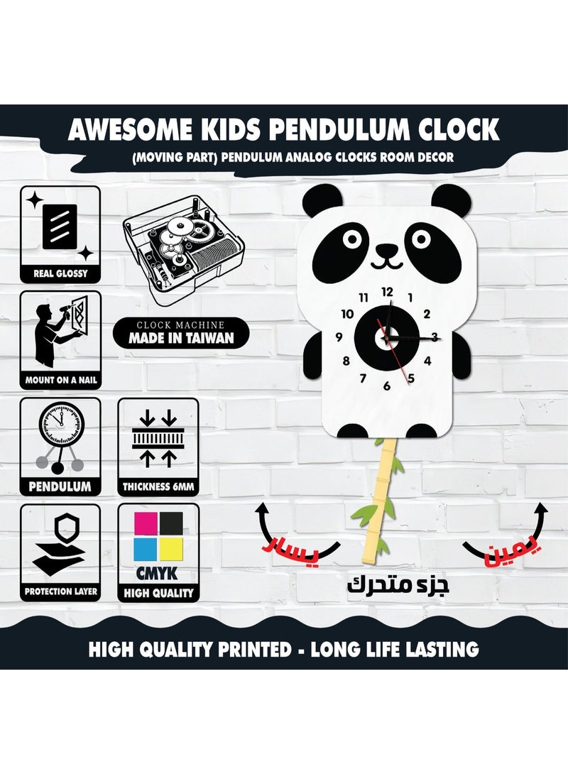A high-quality, stylish panda-shaped pendulum wall clock with cheerful colors and a gentle movement; easy to install and suitable for various uses and decors. - Image 4